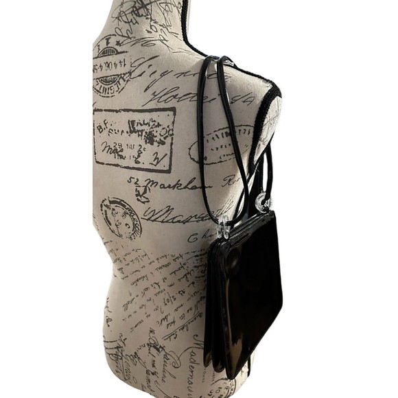 Vintage Charles Jourdan Black Patent  Leather Shoulder Cross-Body Shoulder Bag - Picture 6 of 16